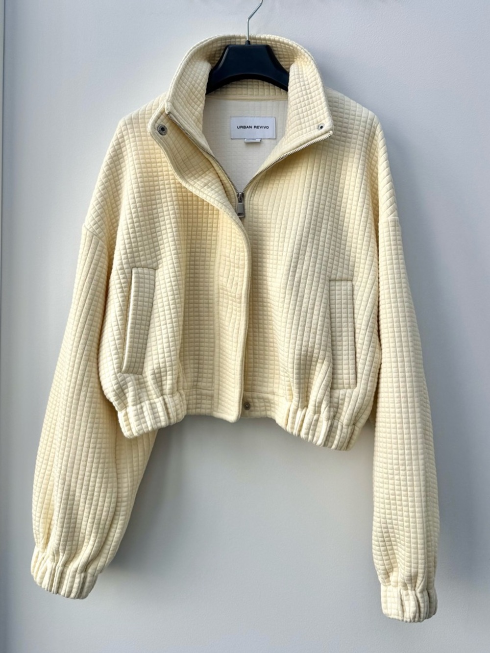 Urban Revivo Cream Quilted Bomber Jacket
